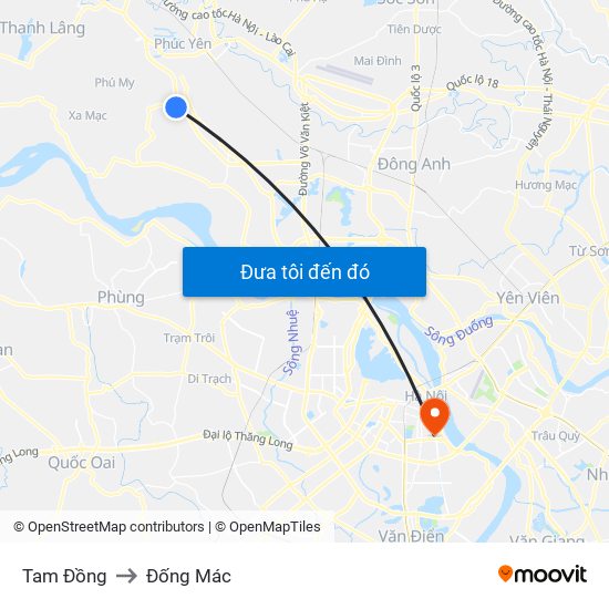 Tam Đồng to Đống Mác map