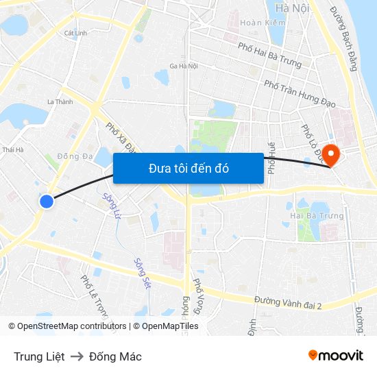 Trung Liệt to Đống Mác map