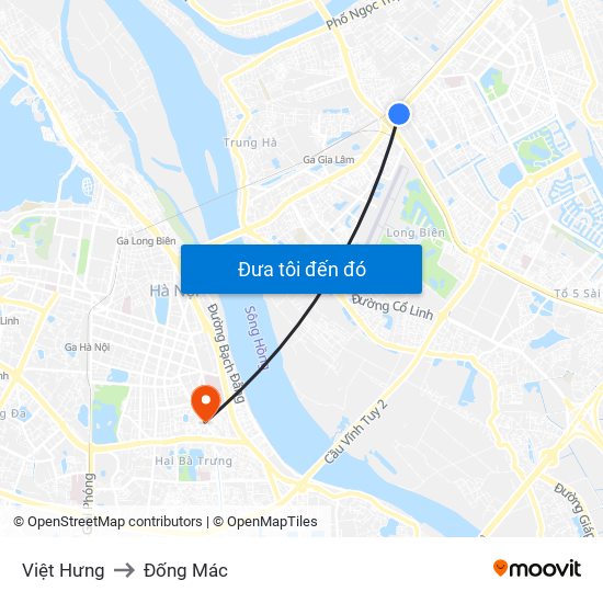 Việt Hưng to Đống Mác map