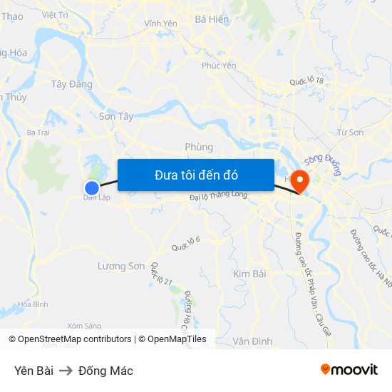 Yên Bài to Đống Mác map