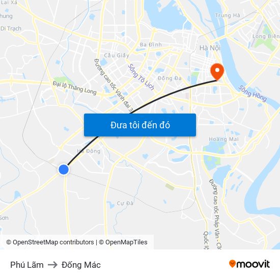 Phú Lãm to Đống Mác map