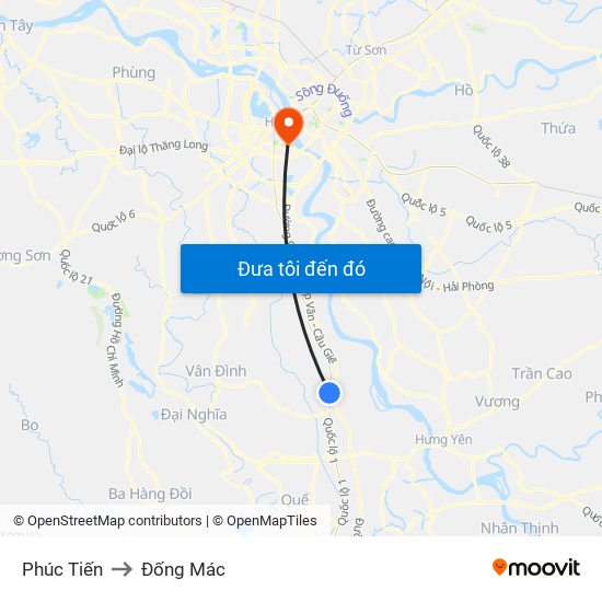 Phúc Tiến to Đống Mác map