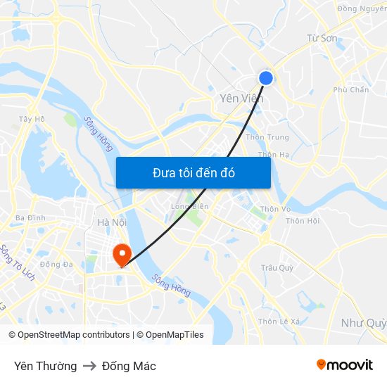 Yên Thường to Đống Mác map