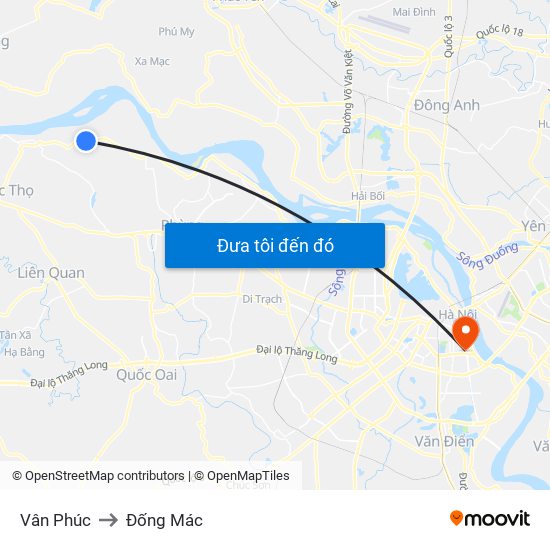 Vân Phúc to Đống Mác map