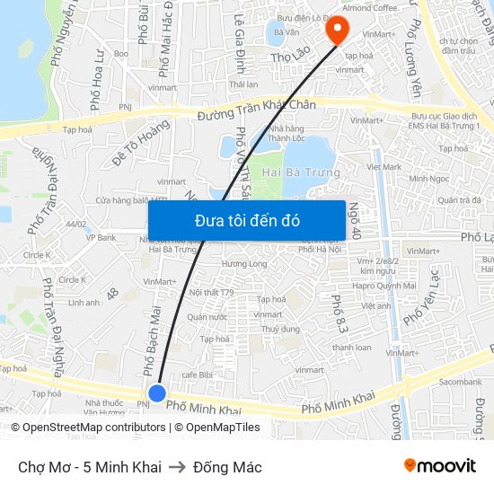 Chợ Mơ - 5 Minh Khai to Đống Mác map