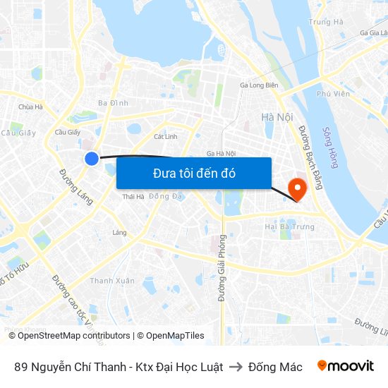 89 Nguyễn Chí Thanh - Ktx Đại Học Luật to Đống Mác map