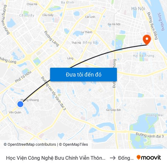 Học Viện Công Nghệ Bưu Chính Viễn Thông - Trần Phú (Hà Đông) to Đống Mác map