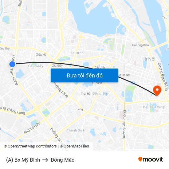 (A) Bx Mỹ Đình to Đống Mác map
