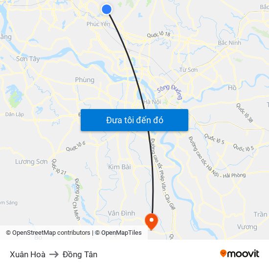 Xuân Hoà to Đồng Tân map