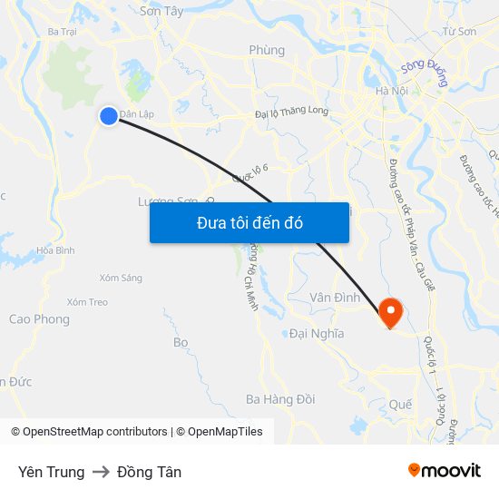 Yên Trung to Đồng Tân map