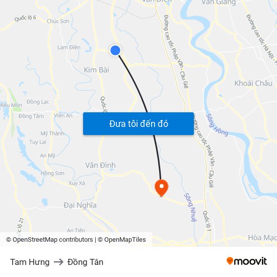 Tam Hưng to Đồng Tân map