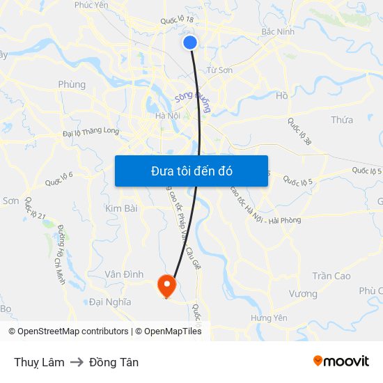 Thuỵ Lâm to Đồng Tân map