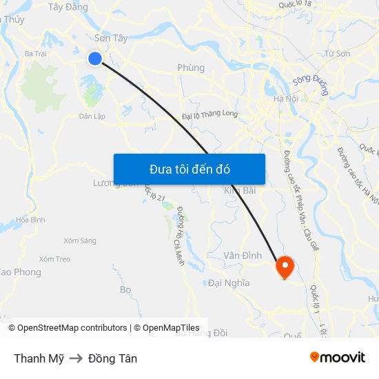 Thanh Mỹ to Đồng Tân map