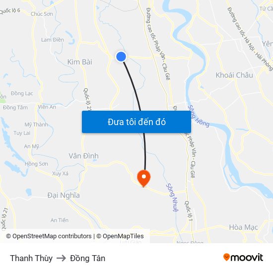 Thanh Thùy to Đồng Tân map