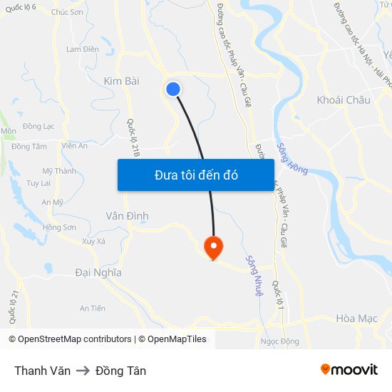 Thanh Văn to Đồng Tân map