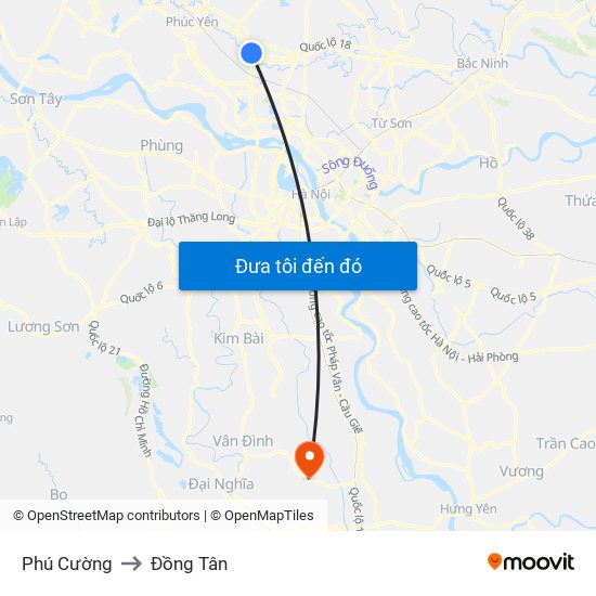 Phú Cường to Đồng Tân map