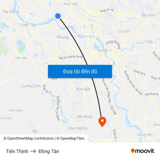 Tiến Thịnh to Đồng Tân map