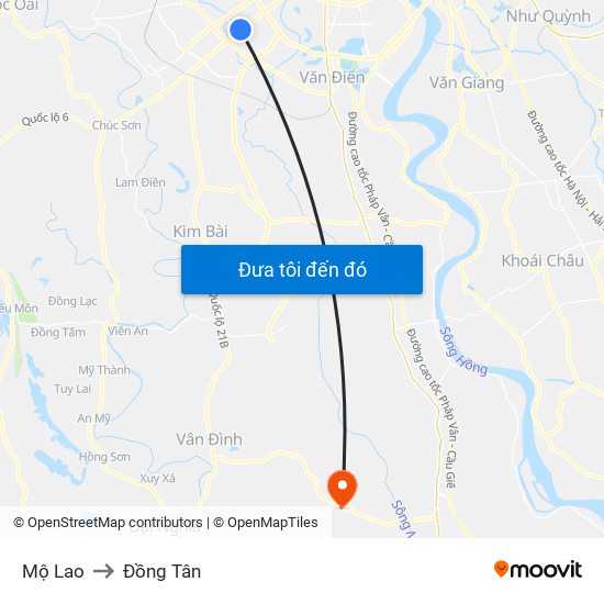 Mộ Lao to Đồng Tân map