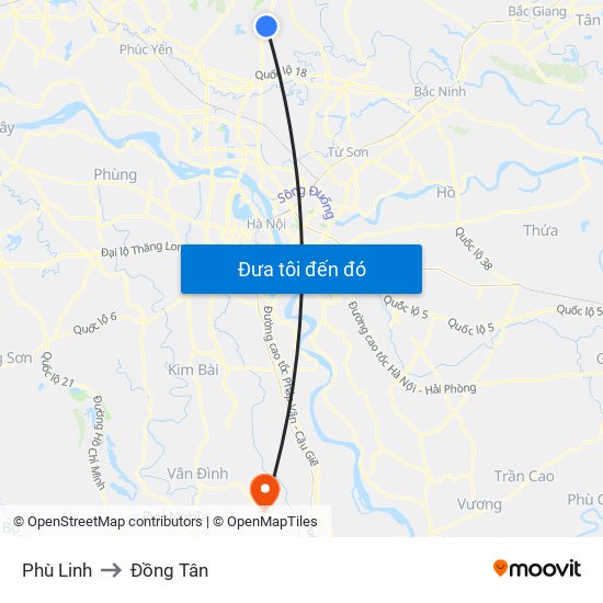 Phù Linh to Đồng Tân map