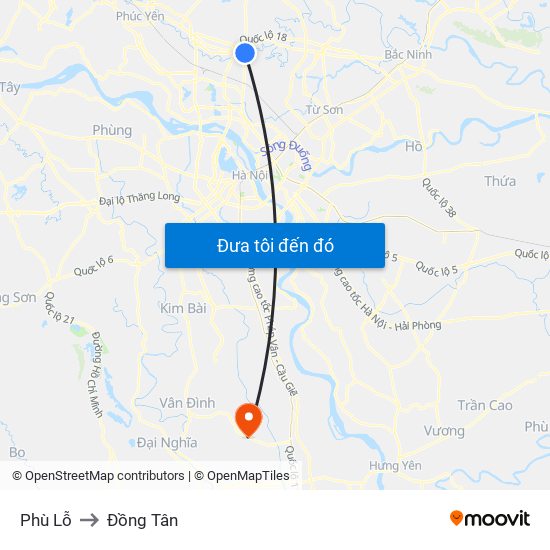 Phù Lỗ to Đồng Tân map