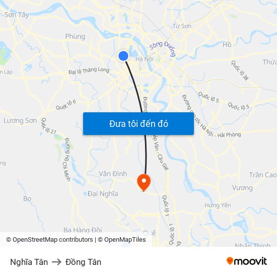 Nghĩa Tân to Đồng Tân map