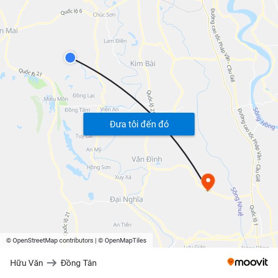 Hữu Văn to Đồng Tân map