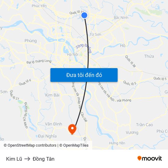 Kim Lũ to Đồng Tân map