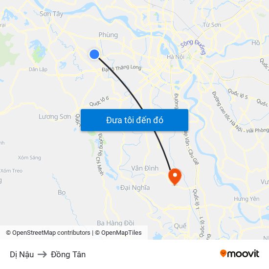 Dị Nậu to Đồng Tân map