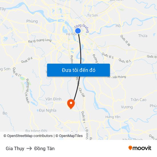 Gia Thụy to Đồng Tân map