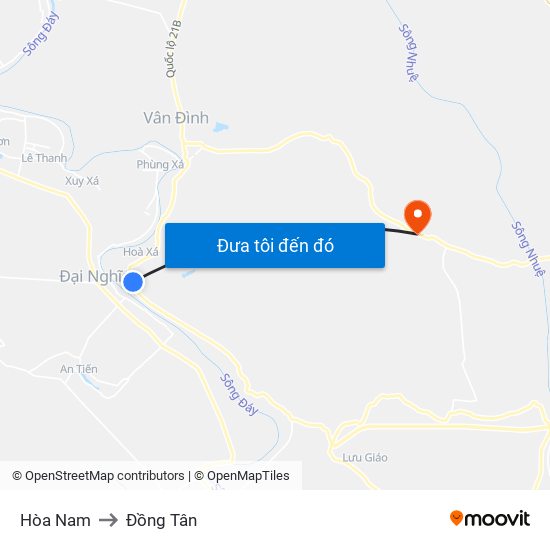 Hòa Nam to Đồng Tân map