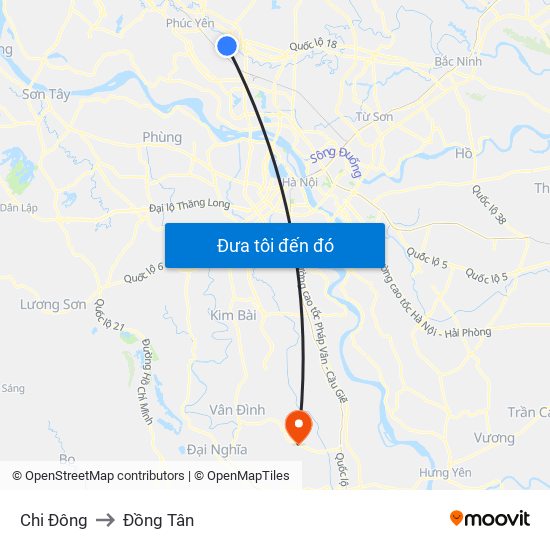 Chi Đông to Đồng Tân map