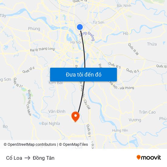 Cổ Loa to Đồng Tân map