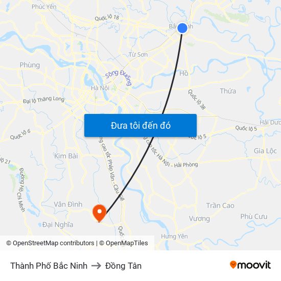 Thành Phố Bắc Ninh to Đồng Tân map