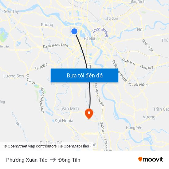 Phường Xuân Tảo to Đồng Tân map