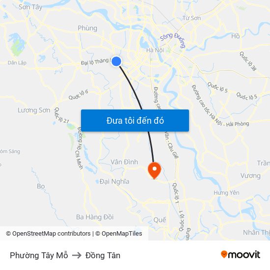 Phường Tây Mỗ to Đồng Tân map