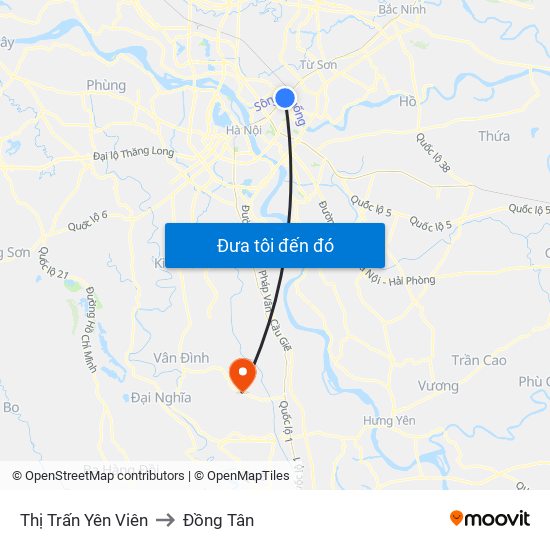 Thị Trấn Yên Viên to Đồng Tân map