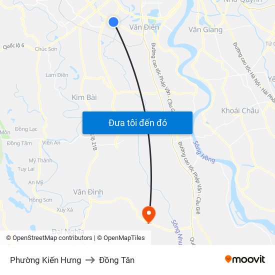 Phường Kiến Hưng to Đồng Tân map