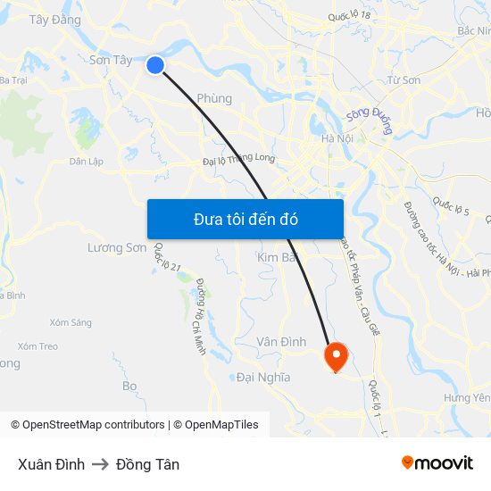 Xuân Đình to Đồng Tân map