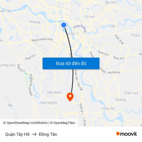 Quận Tây Hồ to Đồng Tân map