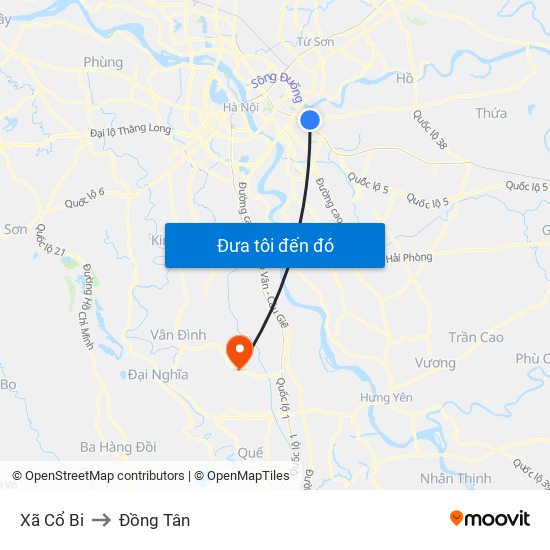 Xã Cổ Bi to Đồng Tân map