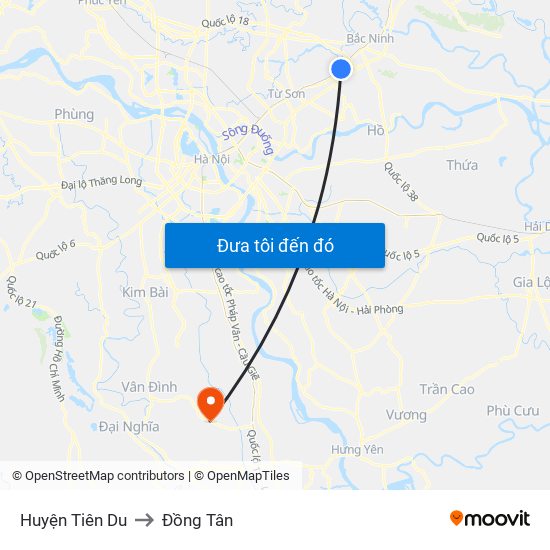 Huyện Tiên Du to Đồng Tân map