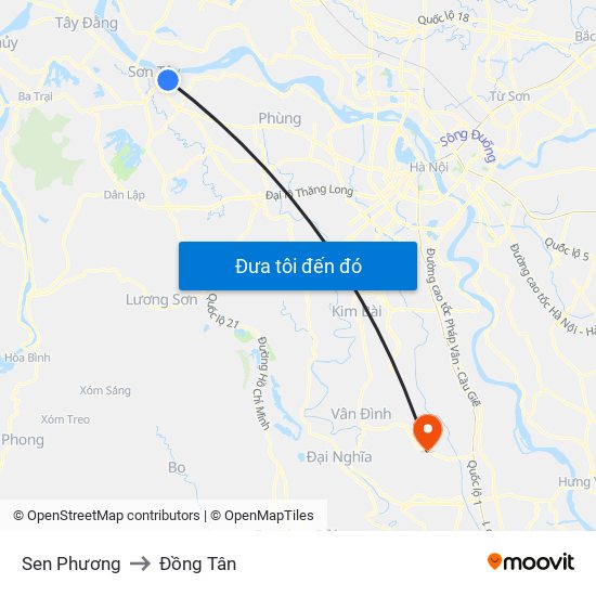 Sen Phương to Đồng Tân map