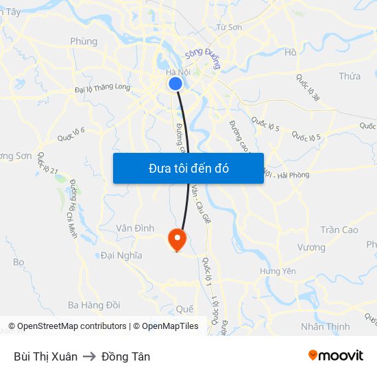 Bùi Thị Xuân to Đồng Tân map