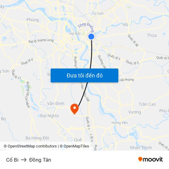 Cổ Bi to Đồng Tân map