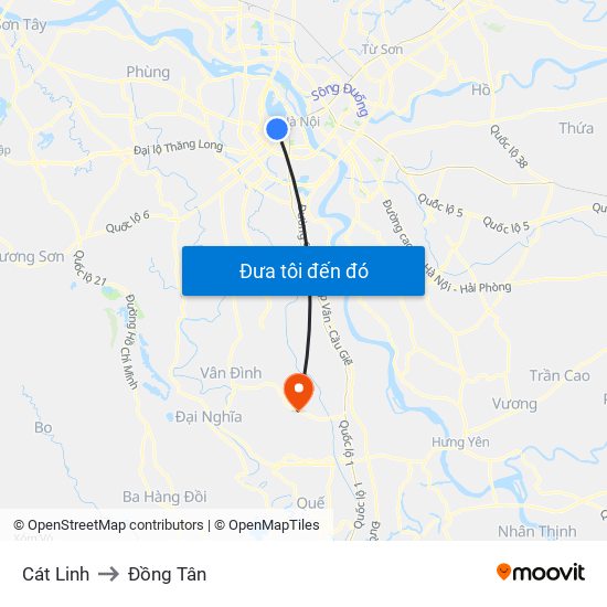 Cát Linh to Đồng Tân map