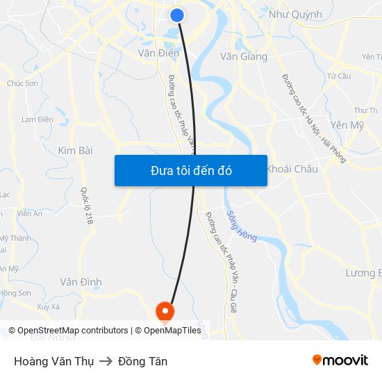 Hoàng Văn Thụ to Đồng Tân map