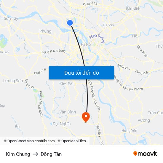 Kim Chung to Đồng Tân map