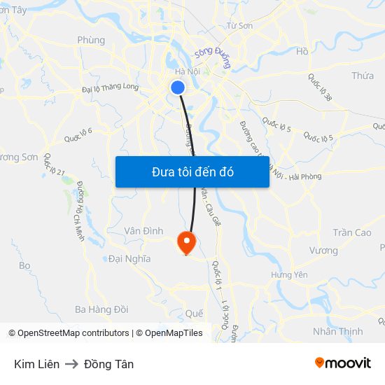Kim Liên to Đồng Tân map