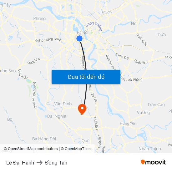 Lê Đại Hành to Đồng Tân map