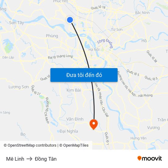 Mê Linh to Đồng Tân map